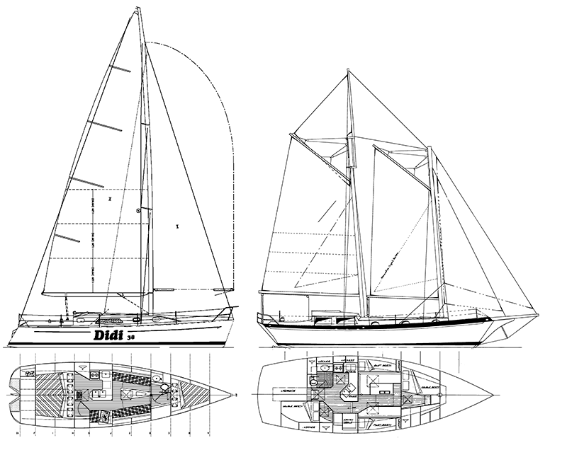 чертежи Didi 38 и Hout Bay 40 для сравнения мореходности